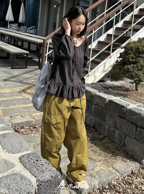 拼色綁帶個性工作褲